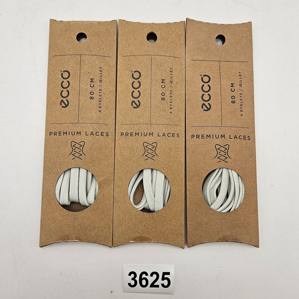 LOT OF 3 - ECCO PREMIUM LACES 80CM SHADOW WHITE FLAT NIB 1X3 PAIRS